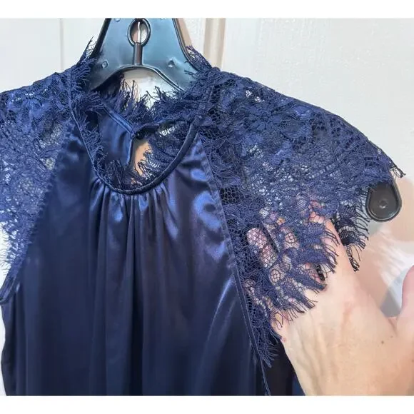 NWT Generation Love Charolette Navy Blue Silk Lace Sleeve Blouse Top Size S - Picture 5 of 10